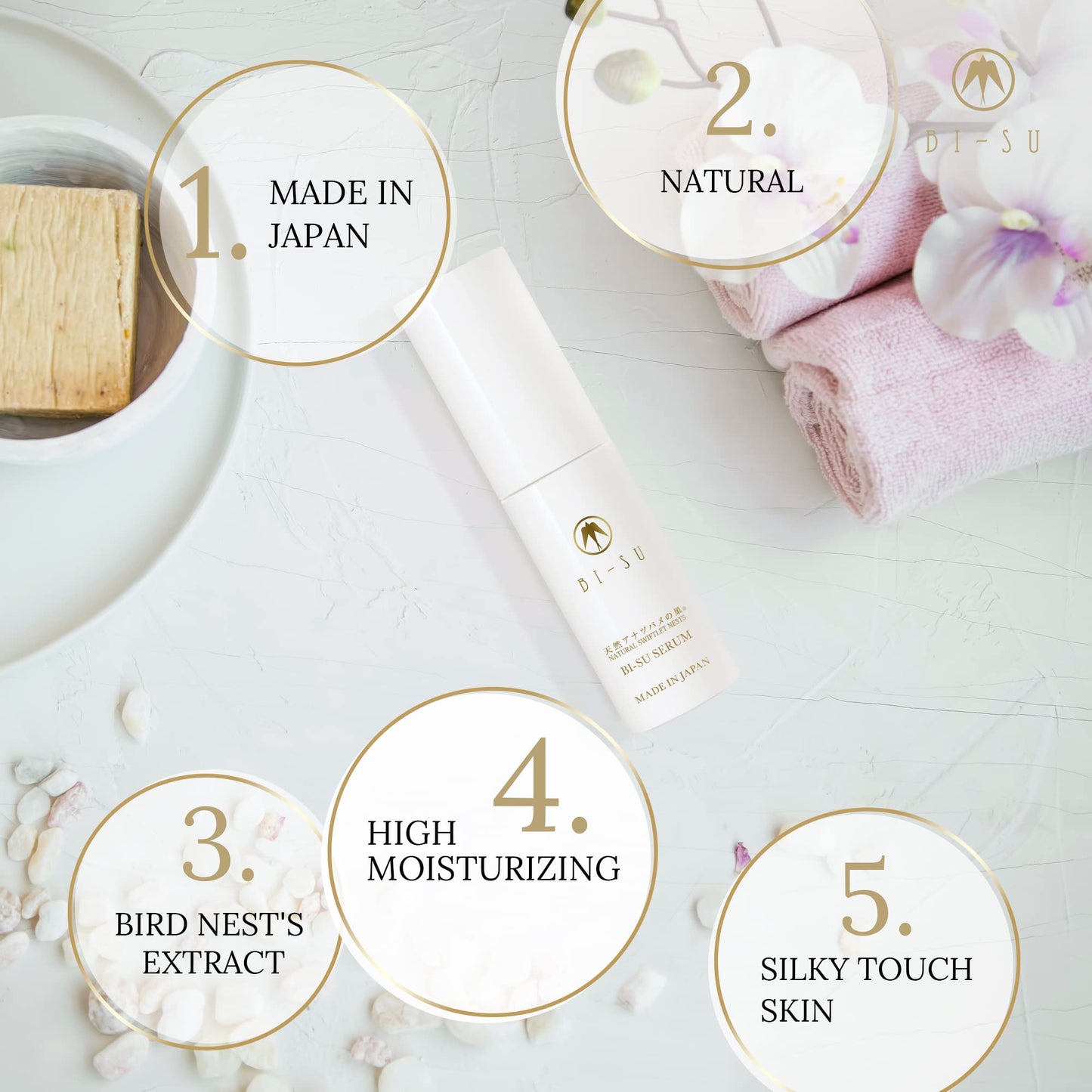 BI-SU Moisturizing Facial Serum with Bird's Nest Extracted Essence and Collagen, Japan Anti-aging Skin Care Experience, Maintain Elasticity, Instant Hydrating, No Oiliness, 1 fl.oz, 30ml