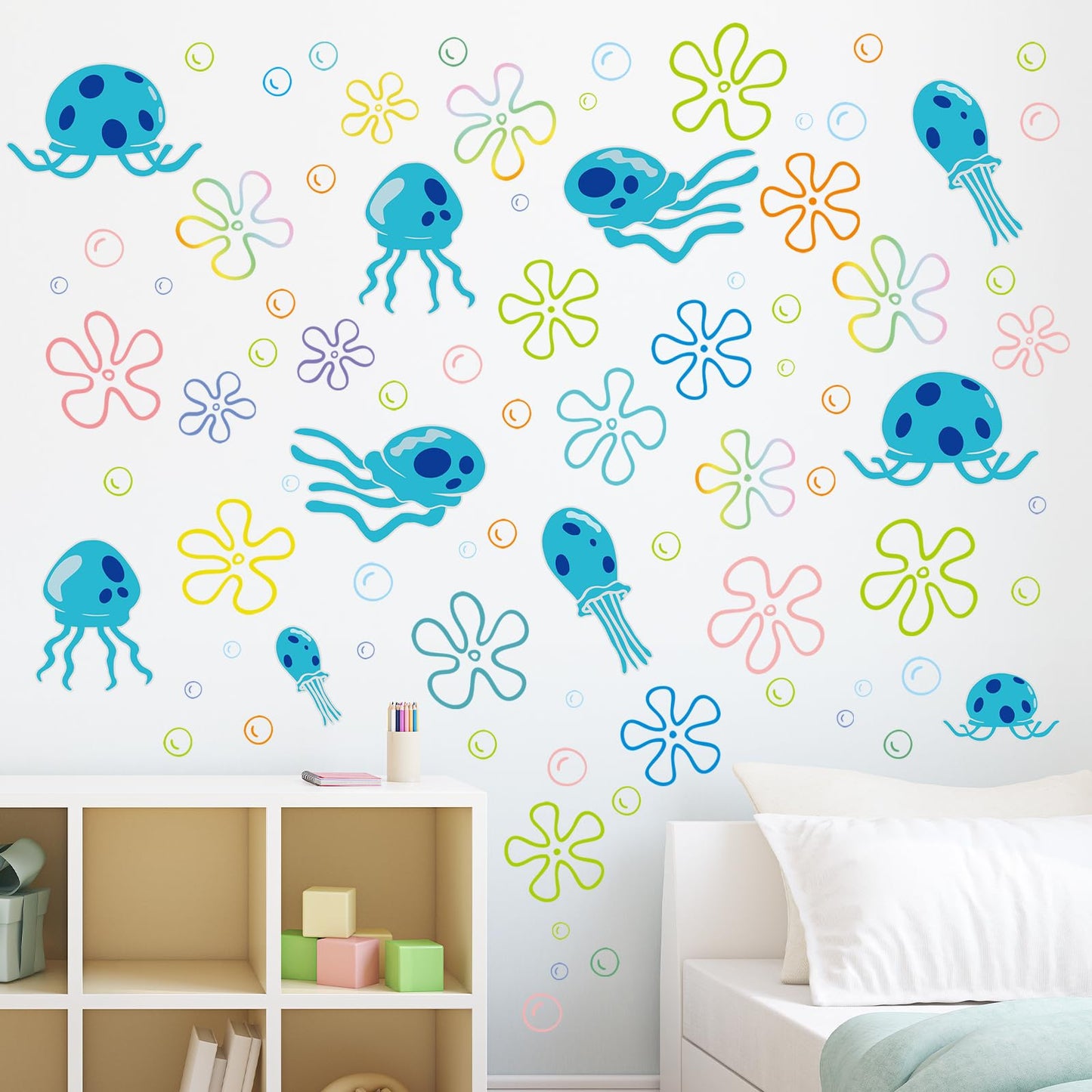 Rotumaty 117 PCS Jellyfish Bubbles Wall Stickers Under The Sea Birthday Party Decorations Ocean Wall Decals Summer Party Supplies Wall Decor for Bathroom Nursery Bedroom Home School Car