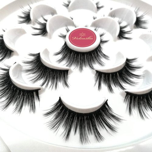 Veleasha Lashes 5D Faux Mink Lashes False Eyelashes Handmade Strip Lashes Wispy Fluffy Fake Lashes Spiky Eyelashes 7 Pairs Luxurious Volume Fake Eyelashes Pack (5D14)
