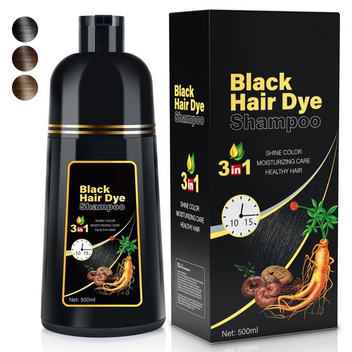 JIESSIA 3 IN 1 Hair Color Shampoo Dye For Women & Men Natural Herbal Plant Semi Permanent Grey Hair Cover Treated, 16.9 Fl Oz, Black