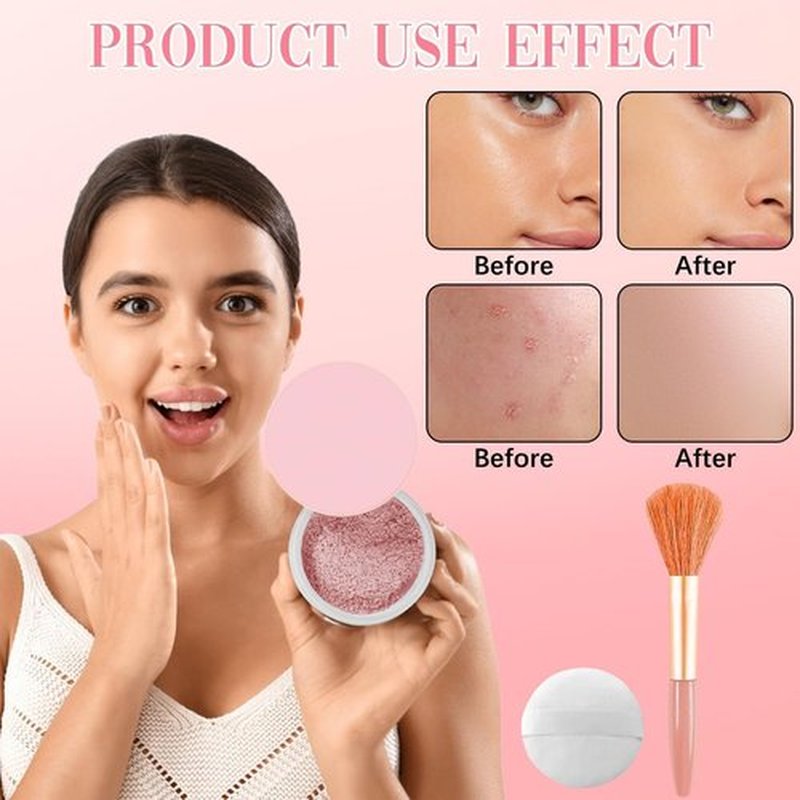 AlluraBeauty Blurring Powder,Blurring Setting Powder,Beauty Blurring Powder, Pink Setting Powder Makeup Waterproof,Pink Powder Loose Setting for All Skin Tones (Pink, A)