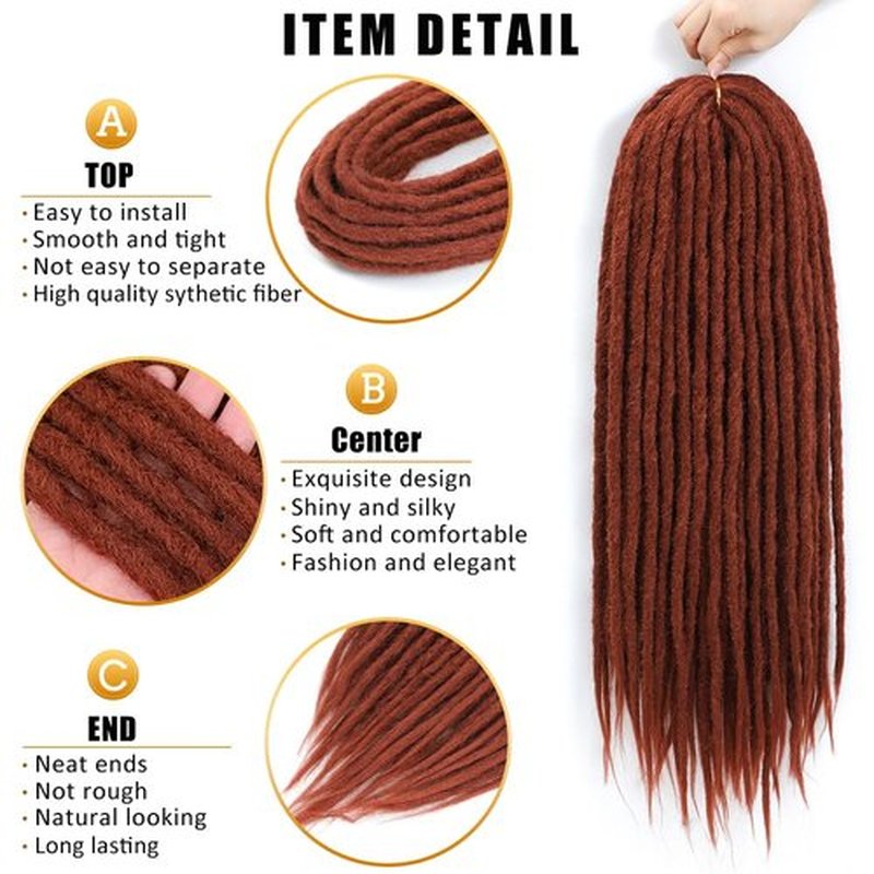 Aguacor Straight Dreadlocks Synthetic Double Ended Dreadlock Extensions 24inches 5 Strands Width 1.2cm Soft Red Brown DE Dreadlock Extensions for Women (5 Strands, 350#)