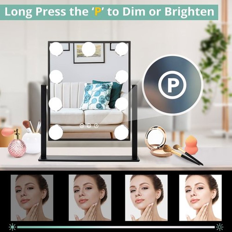 Fabuday Hollywood Vanity Makeup Mirror with Lights Lighted Desk Mirror with 9 Dimmable LED Bulbs, Cosmetic Light Up Mirror for Tabletop, Mirrors Enhanced by Electric Lights