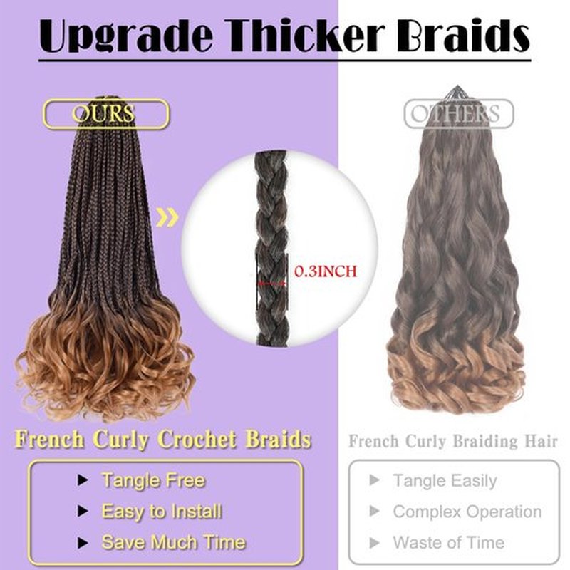 French Curl Crochet Braids 22 Inch 8 Packs Goddess Box Braids Crochet Hair for Women Pre Looped Crochet Box Braids with Curly Ends Synthetic French Curly Braiding Hair Extensions (1B/30)