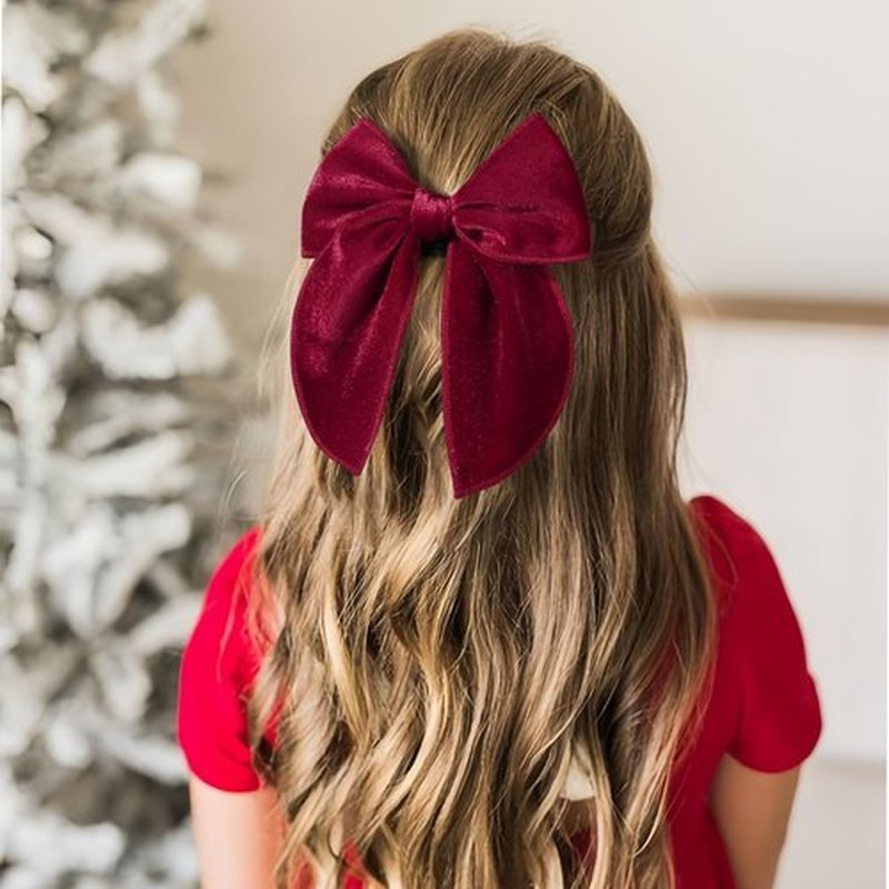 DEEKA 4 PCS Dark Red Velvet Hair Bows 3 Styles 5" & 4" Handmade Hair Bow set for Toddler Girls Alligator Hair Clips Knot Bows Hair Accessories for Little School Girls (Dark Red)