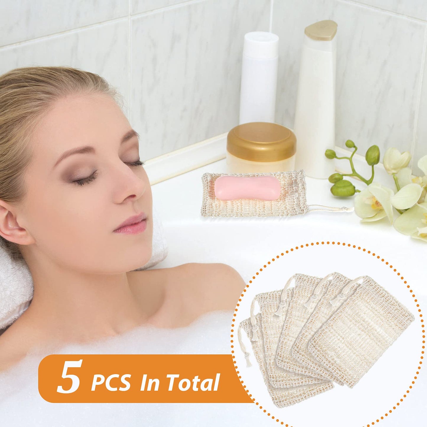 BBTO 5 Pieces Soap Saver Bag Cotton Linen Exfoliating Soap Pouch for Foaming and Drying, Shower, Scrubber(10 x 15 cm,Beige)