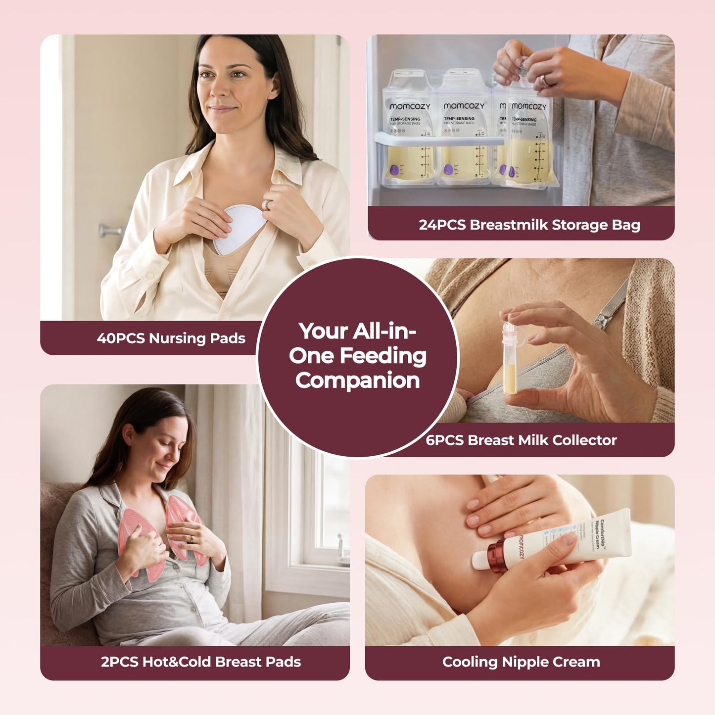 Momcozy 73pc Postpartum Essentials Kit, Initiate breastfeeding for New Moms, Hospital Bag Must Haves with Nursing Pads, Hot & Cold Breast Pads, Nipple Cream, Colostrum Collectors and Milk Storage Bags