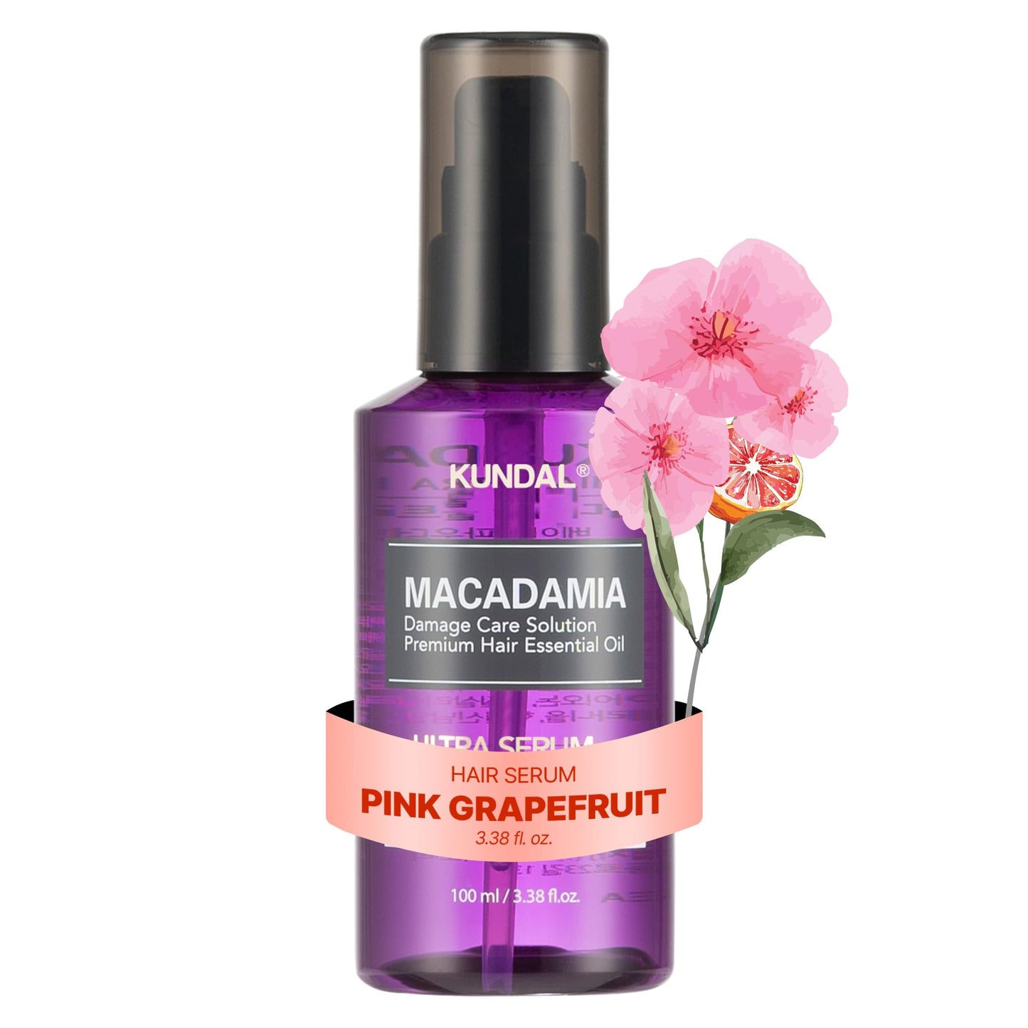 KUNDAL Macadamia Korean Hair Care Ultra Serum, Pink Grapefruit, 3.38 Fl Oz - Quick Absorption, Natural Oils Blend, Intense Moisturization
