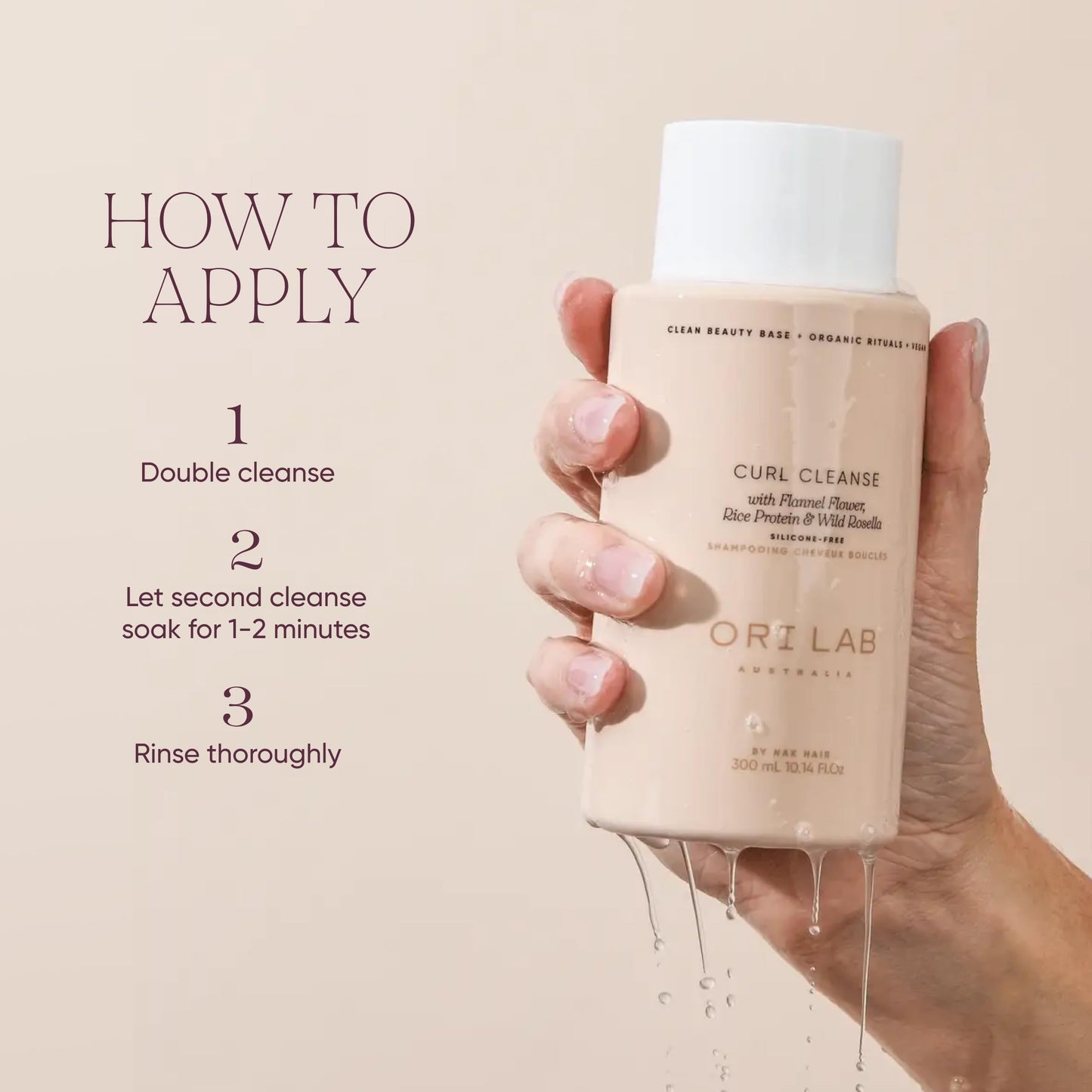 ORI LAB Curl Cleanse 300ml - Sulfate-Free, Hydrating Shampoo for Curly, Coily & Wavy Hair with Rice Protein & Aloe