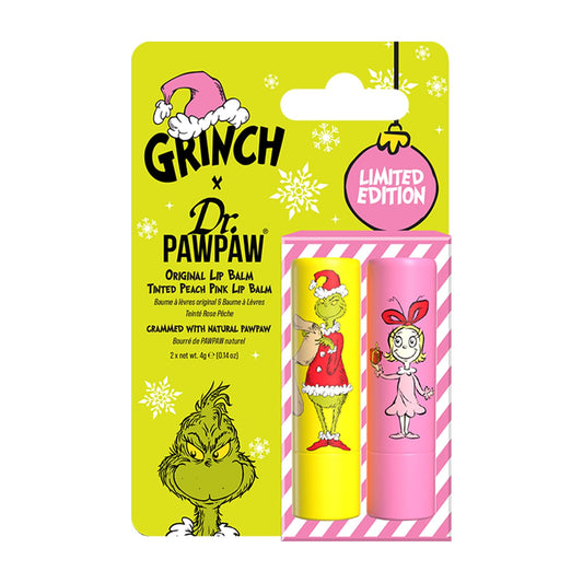 Dr. PawPaw The Grinch Set - Peach Pink and Original - Natural Lip Balm with Aloe Vera - Gluten Free Lip Moisturizer to Soften and Hydrate - 2 pc