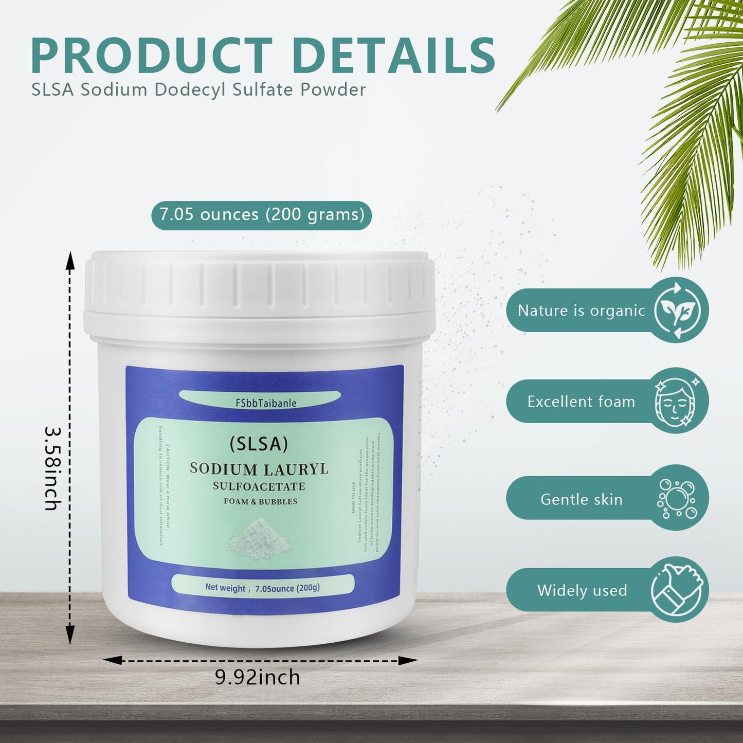 7 Ounce of SLSA Powder for Bath Bomb Making, Premium Sodium Lauryl Sulfoacetate Powder, Sodium Lactate for soap Making, Gentle on The Skin. Suitable for Bath TrufflesCrafting Bath Bombs and More