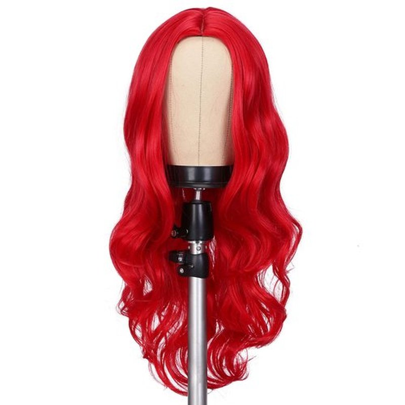 Fancy Hair Long Red Wavy Wigs for Women Curly Middle Part Red Wig Natural Looking Synthetic Heat Resistant Fiber Wigs Hair for Daily Party Use (Bright Red)