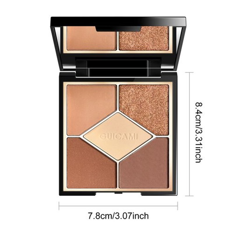 KYDA 5 Colors Eyeshadow Palette, Ultra-rich Matte Apricot Brown Shades, Glitter Pearl Gold Bronzer Eyeshadow, Blendable Lightweight Powder, High Pigment Nude Neutral Eyes Makeup, Shiny Apricot