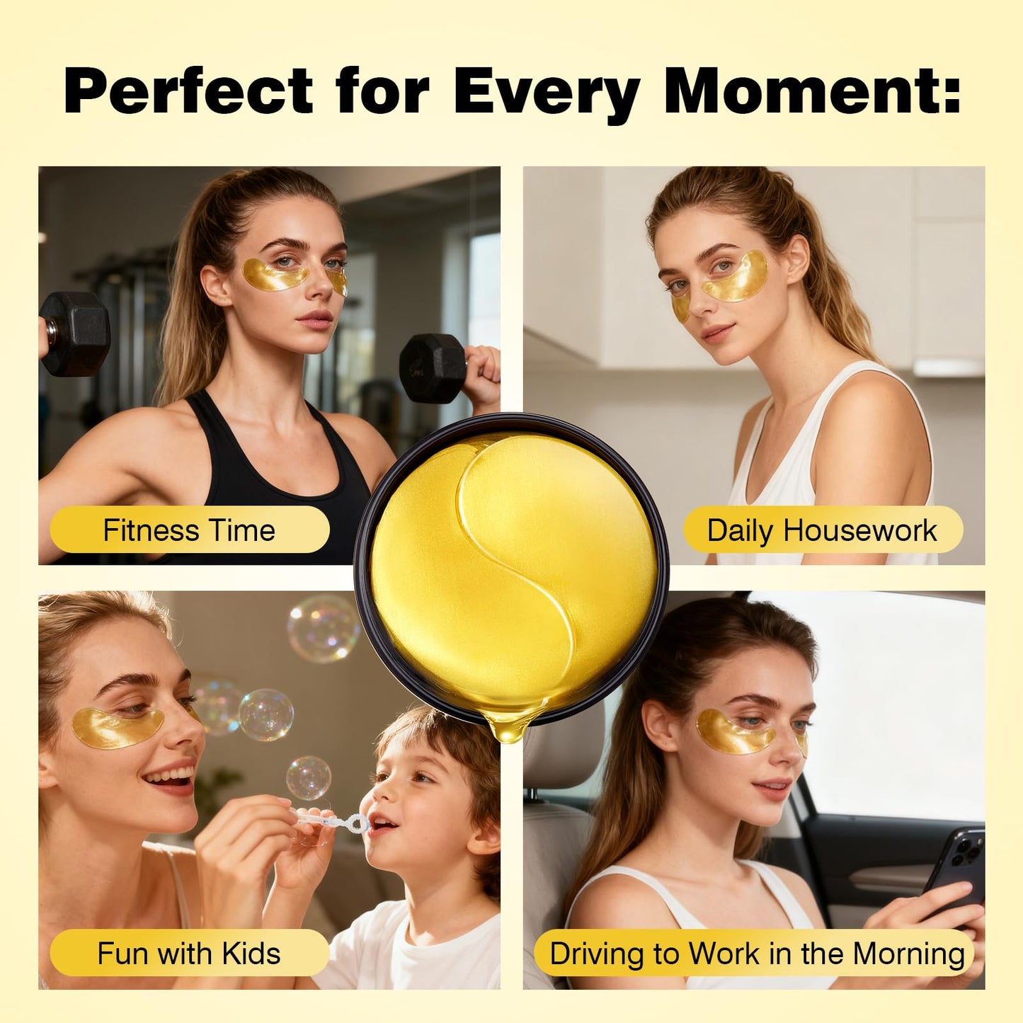 Juland Under Eye Patches 60PCS, 24K Gold Collagen Eye Mask for Puffy Eyes, Hydrating Eye Pads with Hyaluronic Acid, Vitamin C & Castor Oil, 1Pack