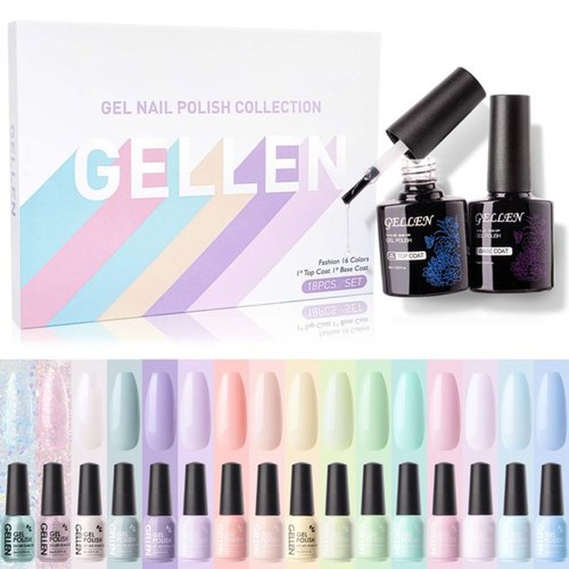 Gellen Gel Nail Polish Kit - 16PCS Pastel Dreamy Nail Polish Set With Top Base Coat, Spring Macaron Pink Blue Summer Gel Polish Soak Off UV Gel Manicure Salon Kit