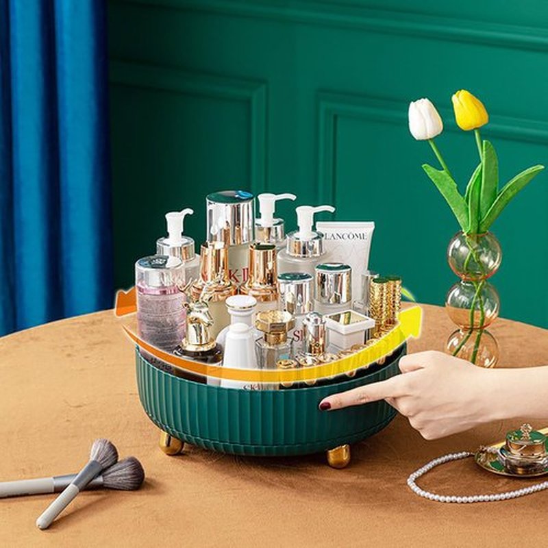 Anyoifax Makeup Perfume Organizer Tray 360 Degree Rotating Lazy Susan Skincare Lotion Organizer Spinning Cosmetics Storage for Dresser, Vanity, Bathroom Countertop, Small Teal Green
