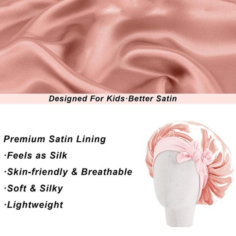 FIRSTPELLA 3 Pcs Baby Hair Bonnet for Sleeping - Kids Silk Satin Bonnets for Girls Curly Hair,Satin Sleep Bonnet for Teens Toddler Child(Pink+Black+Purple)