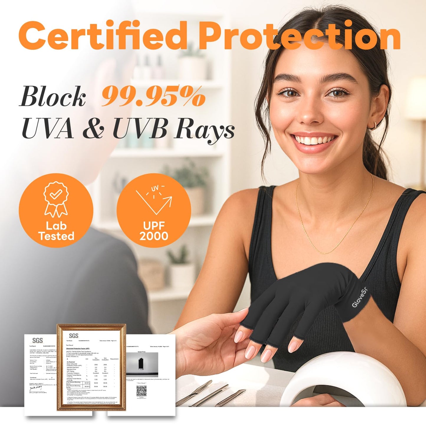 GloveSpire Thickened UV Gloves for Nails, UPF50+ UV Protection Gloves, Fingerless Design for Women Gel Manicures Anti UVA UVB Light(One Size Fits Most/Black)