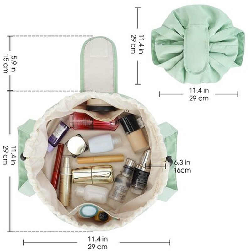 Barrel Drawstring Makeup Bag Large Cosmetic Bag Make up Bags Toiletry Organizer for Women (Mint Green) (Patent)