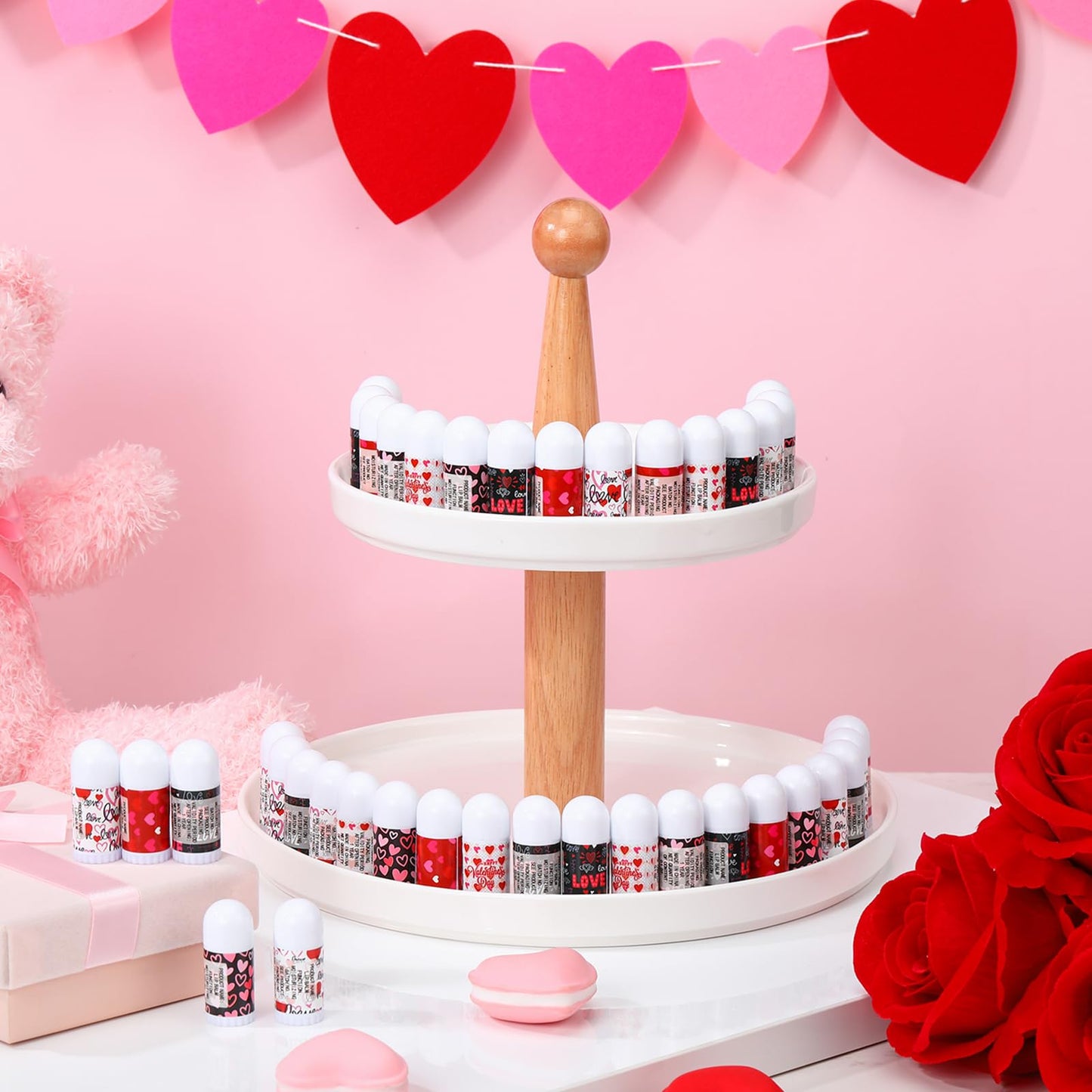 Swiffen 50 Pack Valentine's Mini Lip Balms Gifts Bulk for Women Galentine's Day Party Supplies Basket Stuffers Heart Moisturizing Lip Balm Gifts for Her Teachers Staff Coworkers (Love)