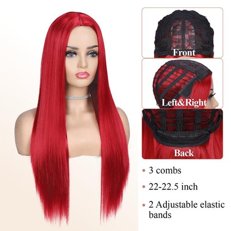 Lady Hanne Long Red Wigs Silky Straight Middle Part Mermaid Red Wig for Women Heat Resistant Synthetic Hair Red Wigs for Daily Party Cosplay