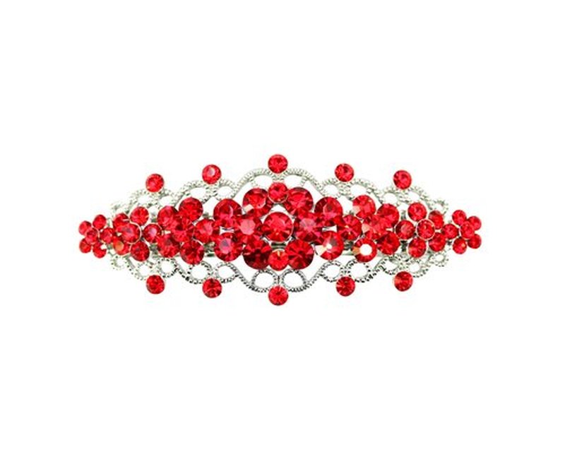 Faship Gorgeous Red Rhinestone Crystal Floral Hair Barrette