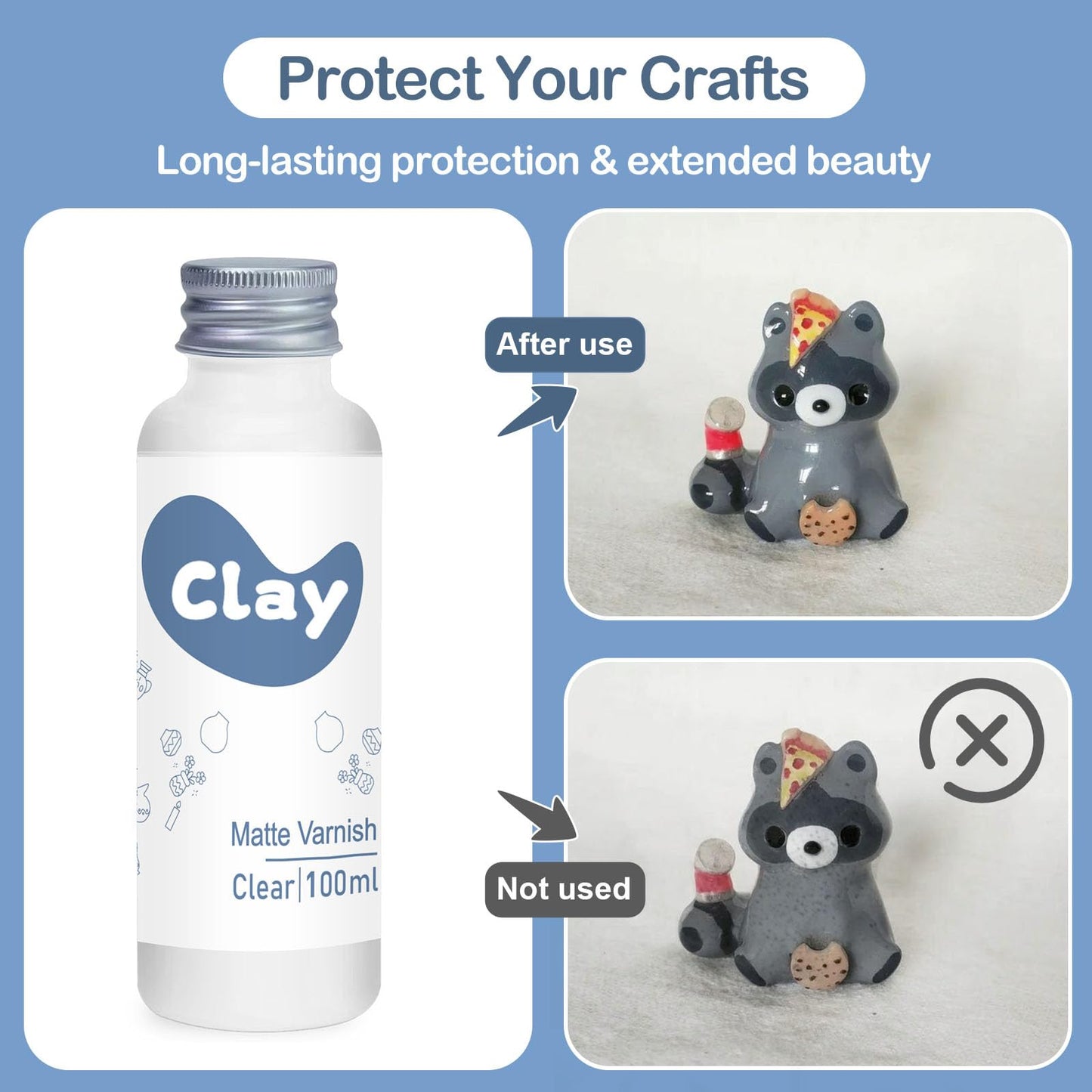 1DFAUL Air Dry Clay Glaze Kit, 2 x 100ml Gloss Matte Clay Varnish Sealant, Water Proof, High Luster Finish, Scratch Resistant, for Craft Pottery