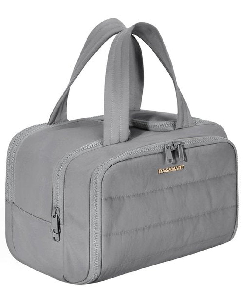 BAGSMART Travel Toiletry Bag, Lightweight Large Wide-open Travel Bag for Women, Puffy Cosmetic Makeup Bag Organizer with Handle for Accessories,Essentials, Toiletries, Grey