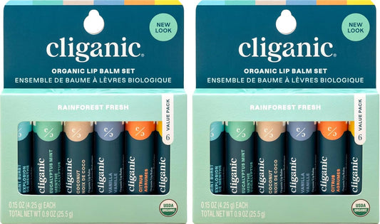Organic Lip Balm Set - 100% Natural Moisturizer for Cracked & Dry Lips | 2 Packs of 6 Tubes