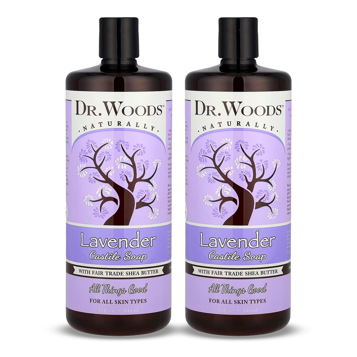 Dr. Woods Lavender Liquid Castile Soap - Castile Soap with Pure Lavender Oil, Body Wash for Men and Women, Organic Shea Butter, Natural Cleaner for Face, Hands, and Body - 32 Fl Oz, Pack of 2