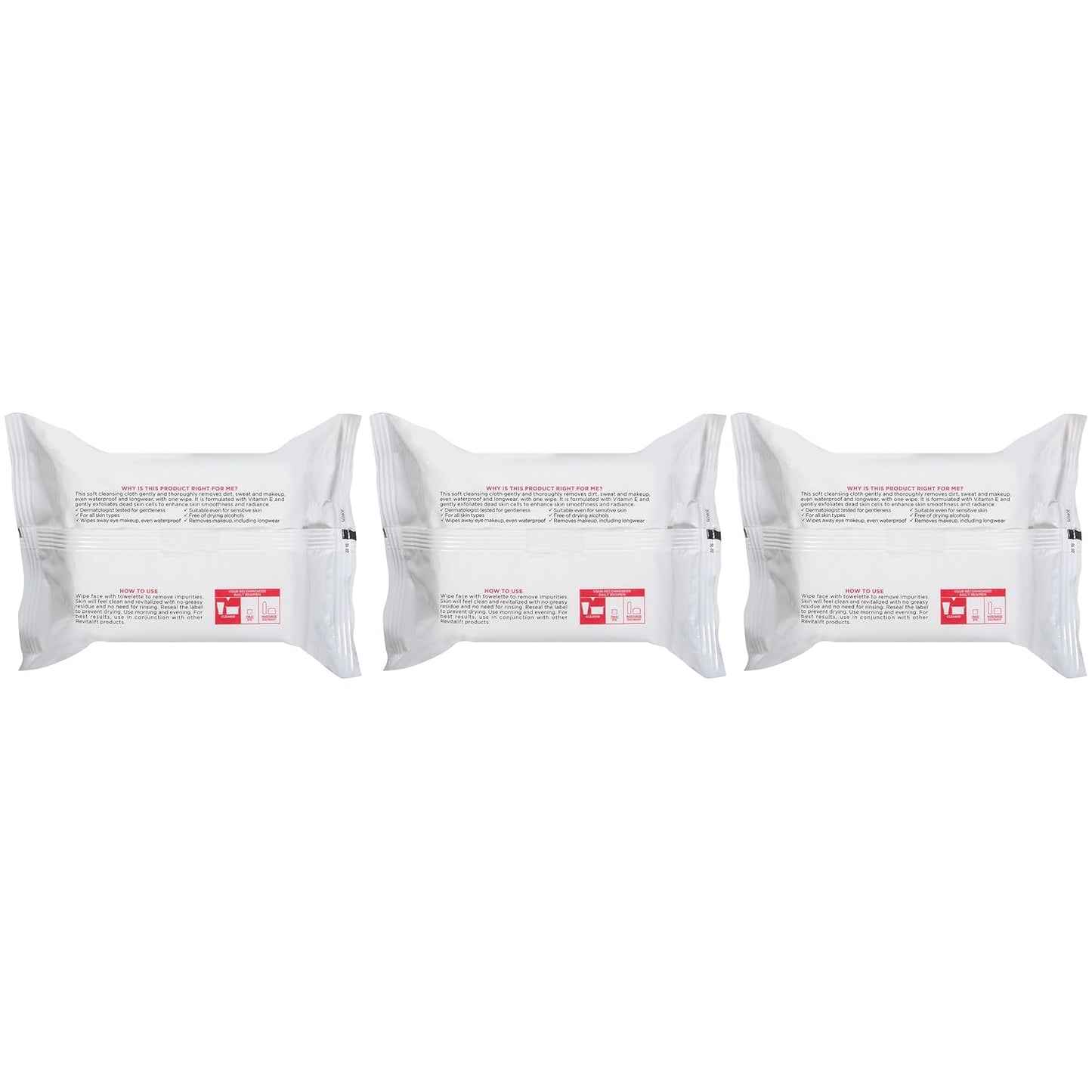 Revitalift Makeup Removing Wipes with Vitamin E - 30 Count Cleansing Towelettes (Pack of 3) by L'Oreal Paris