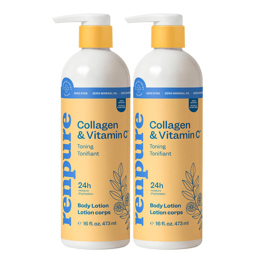 Renpure Collagen & Vitamin C Toning Body Lotion – 24HR Moisturization – Helps Promote Toned Looking Skin – For All Skin Types – Collagen & Vitamin C – 16 Fl Oz Each, 2 Pack