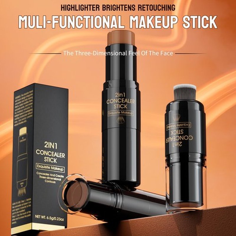 Cream Contour Stick, Multi-Use Bronzer Stick with Brush, Highlighter Blush Stick for Natural Foundation Makeup, New Updated Moisturizer Highlighter and Bronzer Stick, Face Contour Concealer Makeup 05