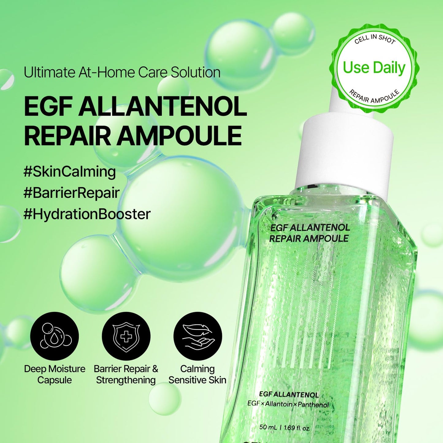 CELL IN SHOT EGF Allantenol Repair Ampoule - Soothing Facial Serum for Post-Blemish Recovery, Calming Hydrating Ampoule for Acne-Prone & Sensitive Skin, Korean Skin Care, 1.69 fl.oz. (50 ml)