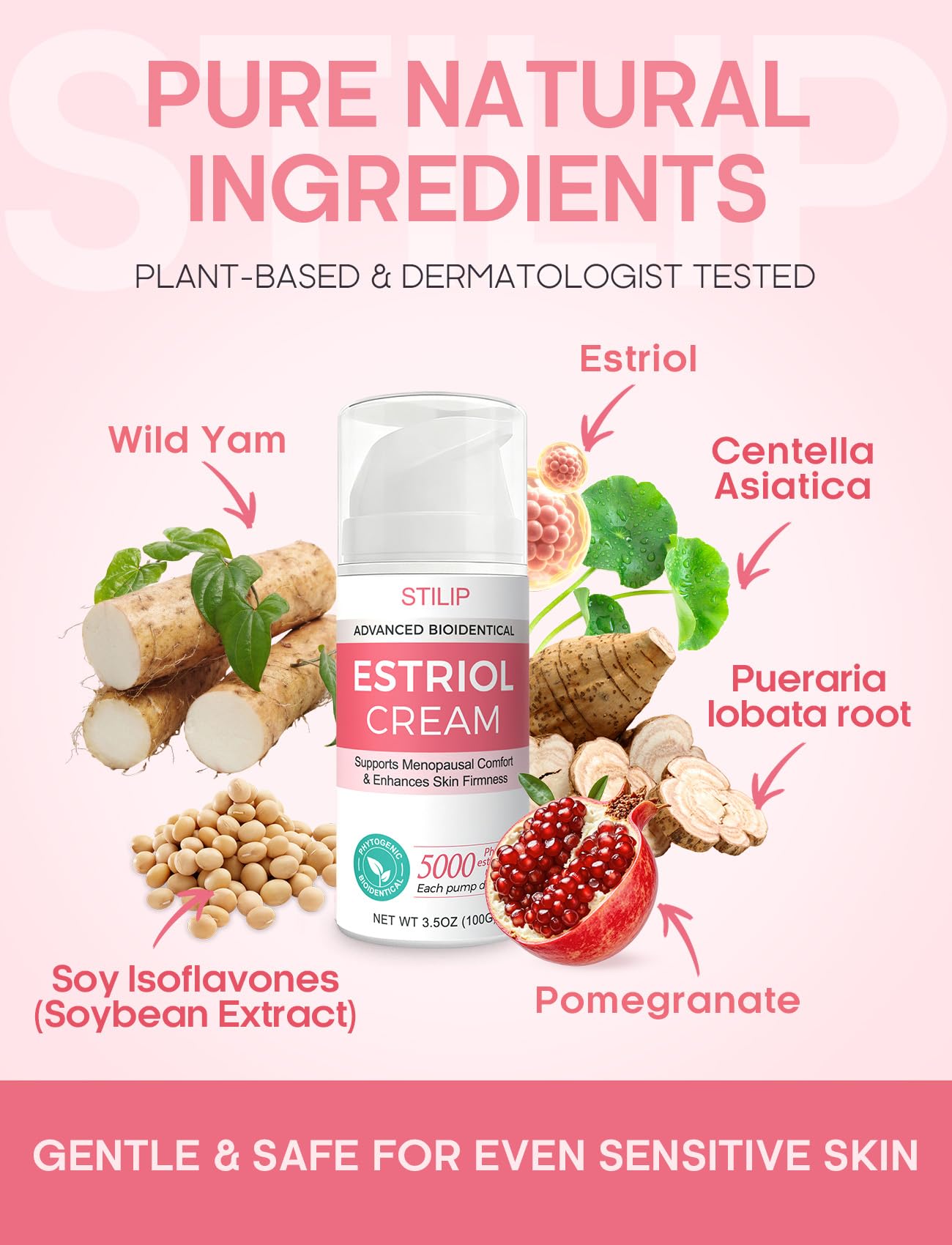 STILIP Estrogen Cream for Women–Estriol Cream for Women Menopause Support, Hydrating Phytoestrogen Moisturizer with Pueraria Mirifica & Soy Isoflavones, Firms Skin and Hormone Balance, 3.5 oz