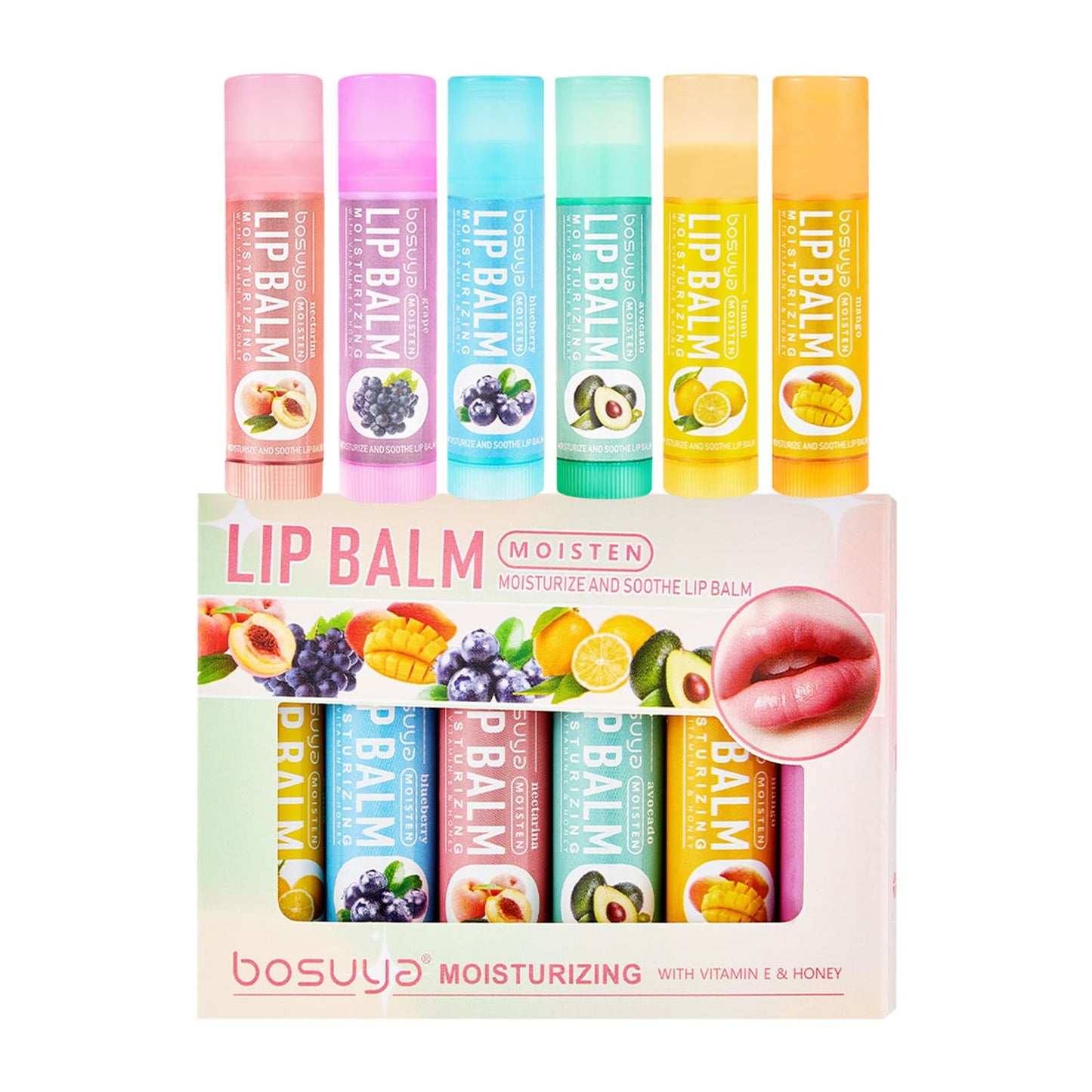 6 Flavors Lip Balm Set-Gentle Hydration for Dry & Sensitive Lips, All-Day Moisture Hydrating & Repairing for Delicate Lips Smooth Non-Greasy