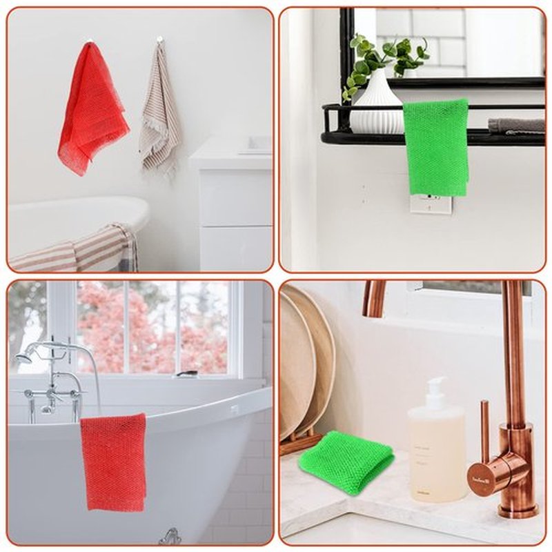 AbuQ 2 Pieces African net Sponge for exfoliating,African exfoliating net, African wash net, African Ghana Sapos scrubbing washcloth rag for Smoother Skin and Daily use (Pink Green)