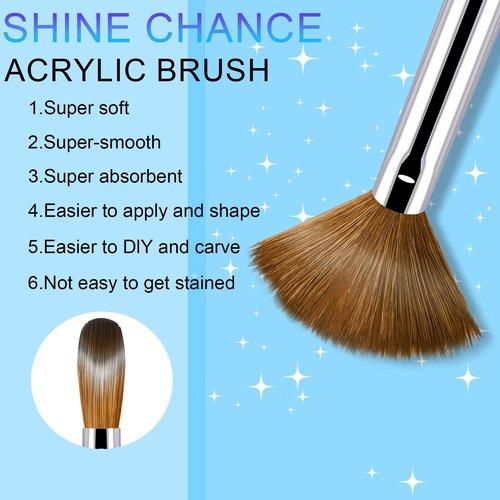 Shine Chance 6Pcs Acrylic Nail Brushes Set, Kolinsky Hair Acrylic Nail Art Brush, Art Design & Polish Mistake Cleaning Manicure Tools for Women Acrylic Application (Size 4 6 8 10 12 14)