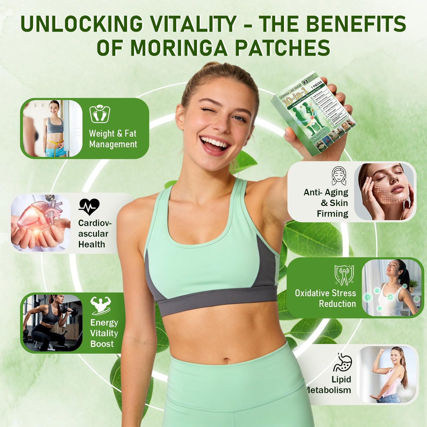elesysy Moringa 10-in-1 Advanced Nano Microdarts Patch,Moringa Patches - 7 tablets/box, Natural Skin Patches for Women and Men - Gentle Formula for All Skin (2 PCS, 2 Boxes)