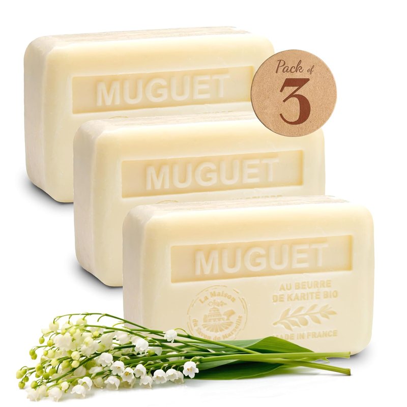 Lily Of The Valley Soap Bars - Organic Shea Butter Enriched | 3-Pack, 97% Natural Ingredients, French Milled - 3x8.8 oz