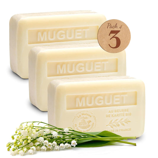 Lily Of The Valley Soap Bars - Organic Shea Butter Enriched | 3-Pack, 97% Natural Ingredients, French Milled - 3x8.8 oz