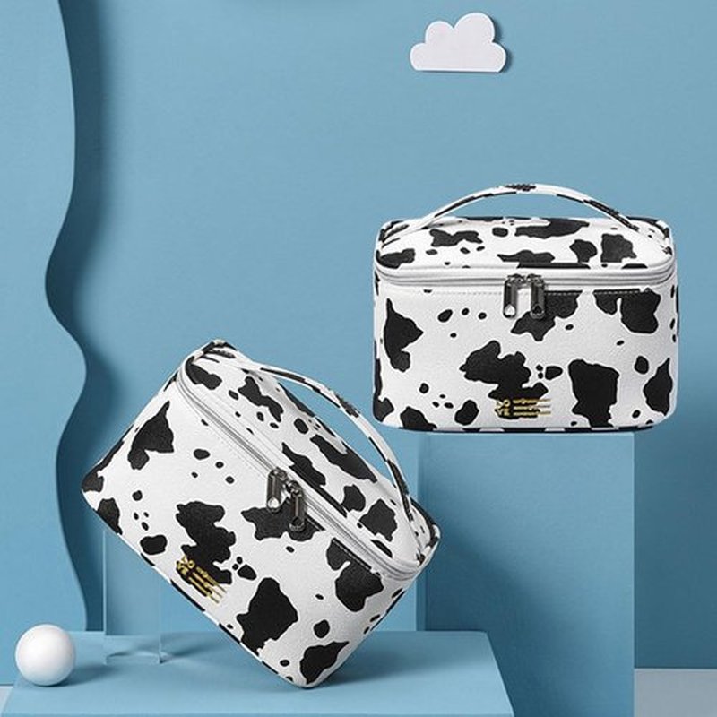 KITENROM Portable Makeup Bag Cosmetic Bags for Women Medium Pouch Case Purse Make Up Organization Waterproof (Print Cow)