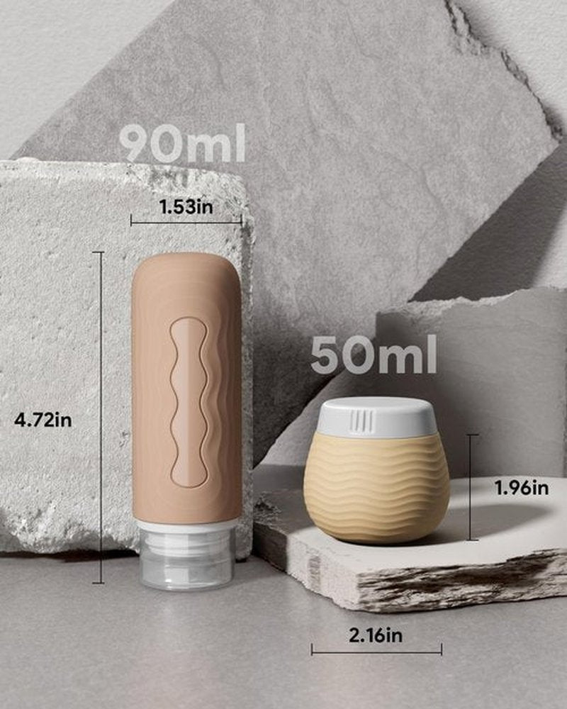 Yinke Travel Containers for Toiletries, Silicone Cream Jars, TSA Approved Travel Size Containers, Leak-proof Travel Essentials/Accessories with Lid for Cosmetic Face Body Cream(4 Pack), 50ml, Apricot