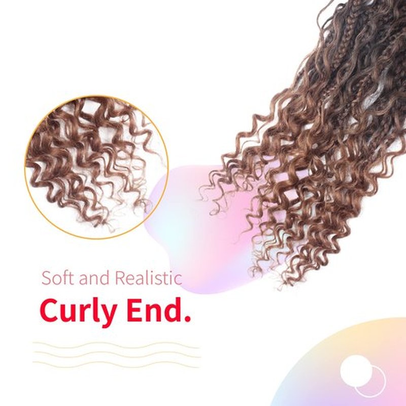 Niseyo Goddess Box Braids Crochet Hair 16 Inch 8 Packs Short Crochet Box Braids Pre Looped Curly Ends Boho Style Synthetic Hair (T30/Ombre Medium Dark Brown)