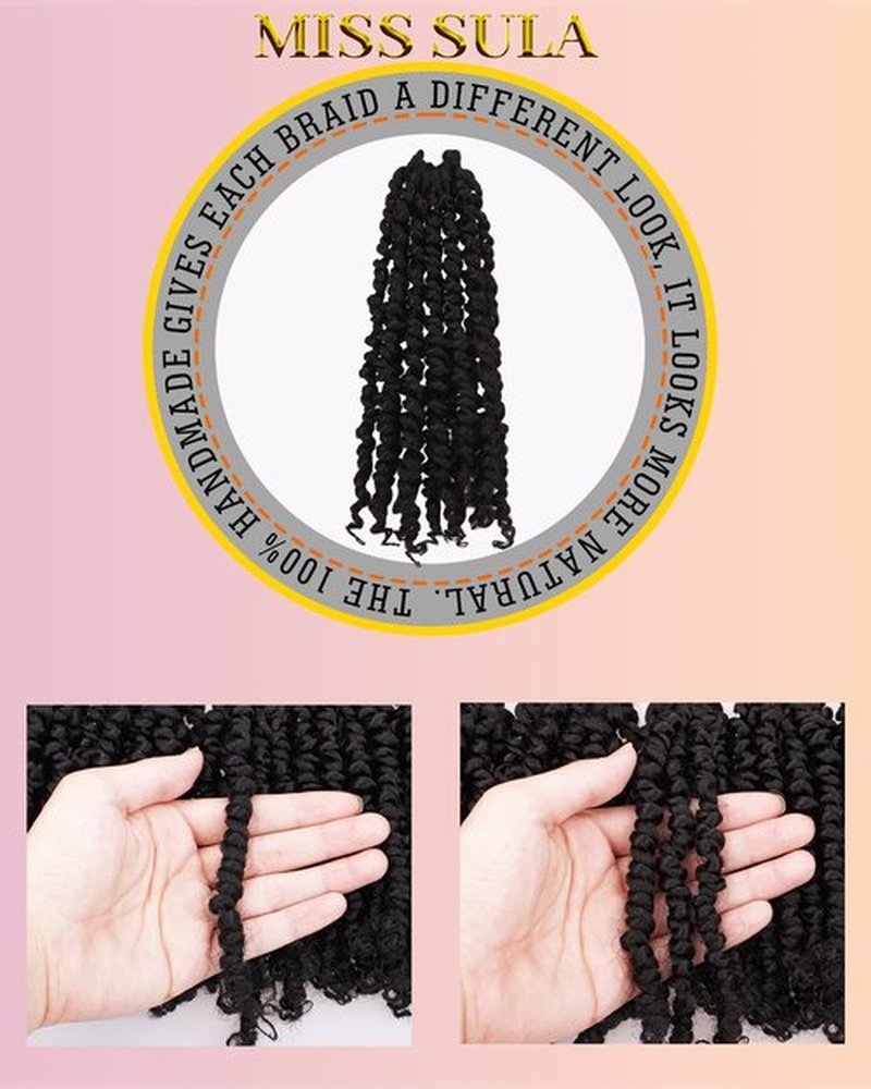 Miss Sula Passion Twist Hair-Pre-twisted Passion Twists,Pre-Looped Crochet Braids Made Of Bohemian Hair Synthetic Braiding Hair Extensions (12 Inch(Pack of 2), 1B)
