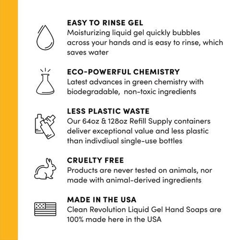 Clean Revolution Liquid Gel Hand Soap, Silky Rich Liquid, Quick Lather, Fast Rinsing, Contains Real Essential Oils (Dreamy Citrus) 128 Fl Oz