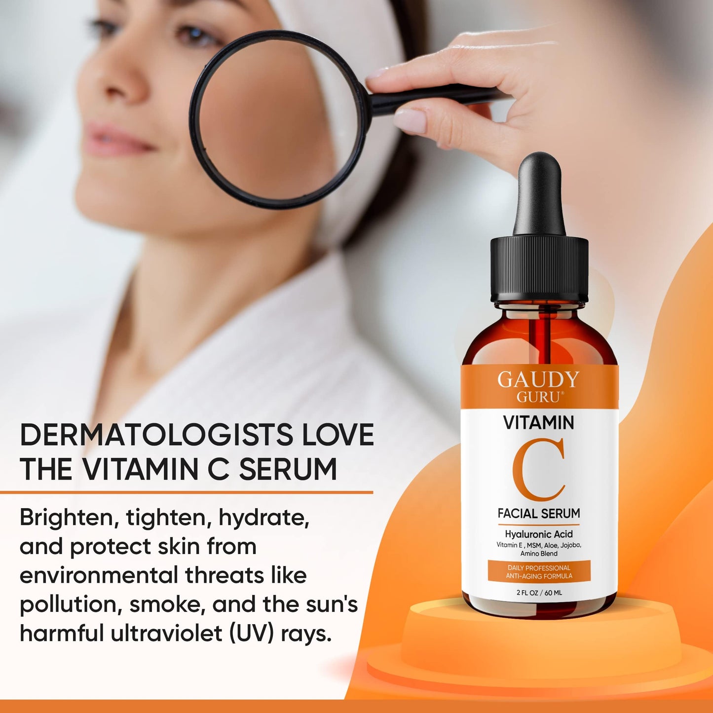 100% PURE VITAMIN C SERUM FOR FACE, Anti Aging Serum with Hyaluronic Acid, Vitamin E, MSM, Hydrating Serum for Dark Spots, Fine Lines, Wrinkles, Organic Vegan Ingredients - DOUBLE SIZED (2 OZ)