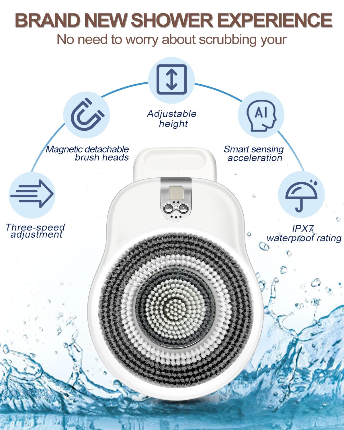 KGV Electric Shower Brush, Back Scrubber, Rechargeable Exfoliating Tool