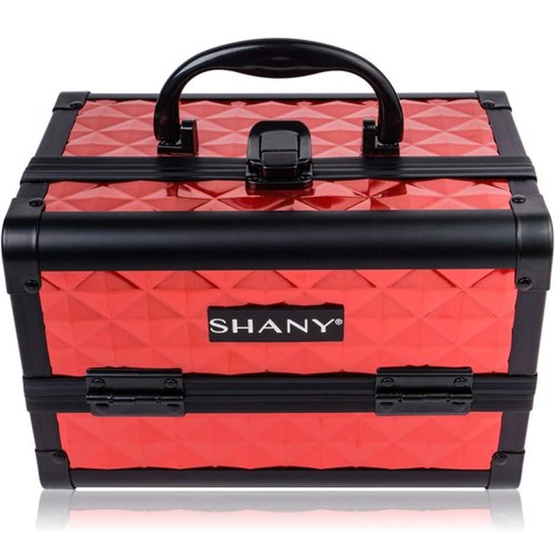 SHANY Chic Makeup Train Case Cosmetic Box Portable Makeup Case Cosmetics Beauty Organizer Jewelry storage with Locks, Multi trays Makeup Storage Box with Makeup Mirror - Ruby Red