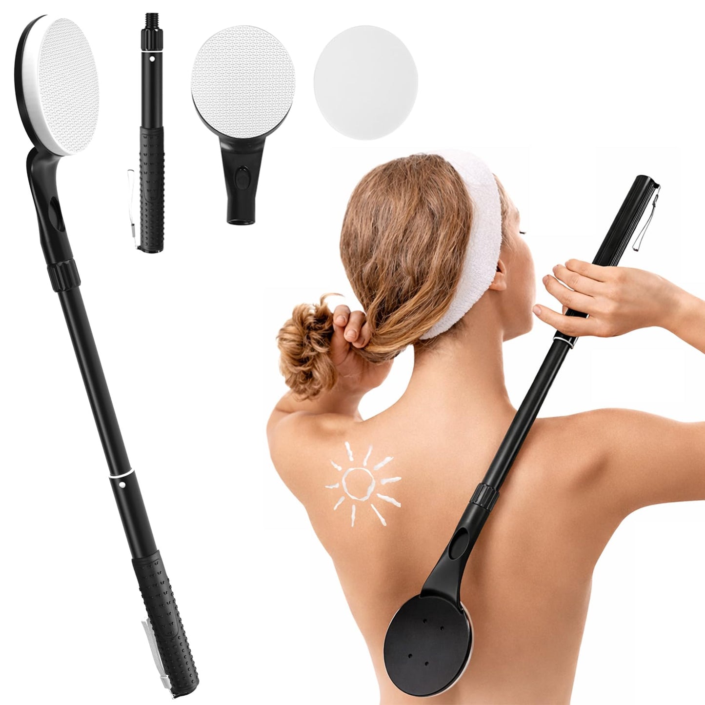 Lotion Applicator for Back, 25.7” Telescopic Back Lotion Applicator, Easy Reach and Washable, Back Self Tanner Applicator